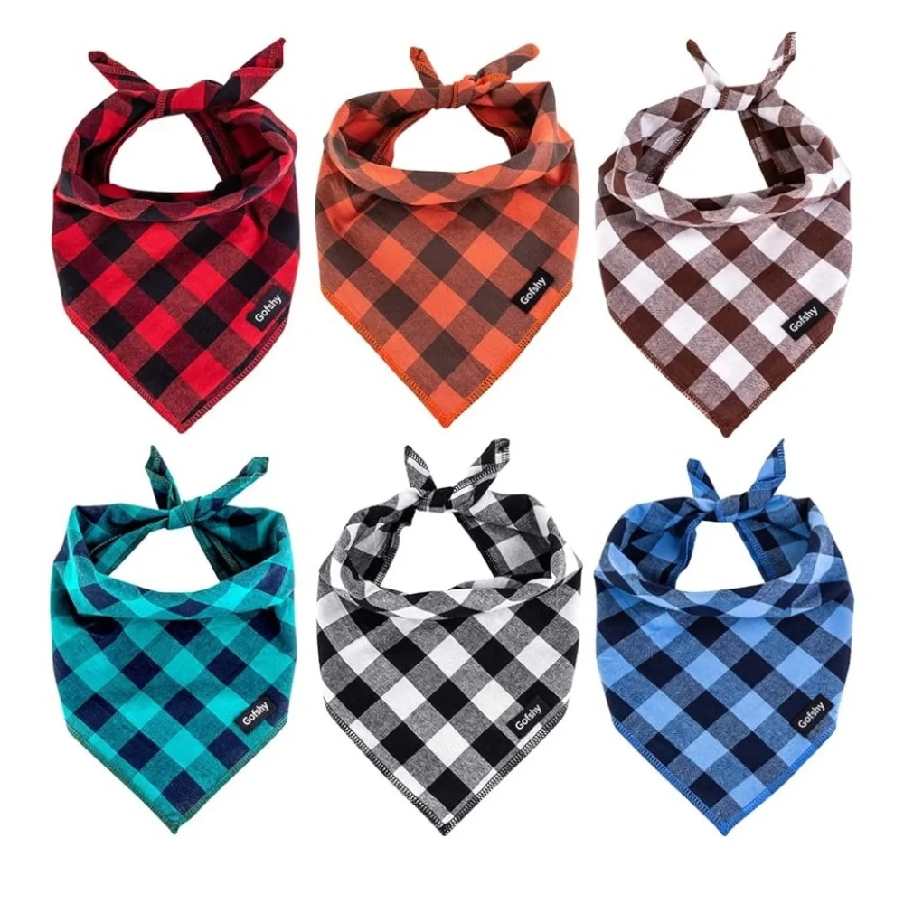 Pet Bandanas Plaid Buffalo Check Dog Cat  Scarf 6pcs